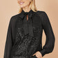 Yumi Black Sequin Pussy Bow Top