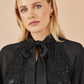 Yumi Black Sequin Pussy Bow Top