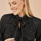 Yumi Black Sequin Pussy Bow Top