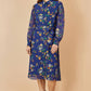 Yumi Recycled Navy Raccoon Print Shirt Midi Dress