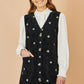 Yumi Black Flower Embroidered Button Up Pinafore Dress