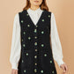 Yumi Black Flower Embroidered Button Up Pinafore Dress