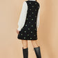 Yumi Black Flower Embroidered Button Up Pinafore Dress