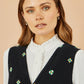 Yumi Black Flower Embroidered Button Up Pinafore Dress