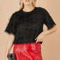 Yumi Black Lurex Fringe Relaxed Fit Top