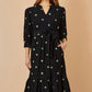 Yumi Black Flower Embroidery Midi Cord Dress
