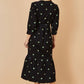Yumi Black Flower Embroidery Midi Cord Dress