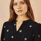 Yumi Black Flower Embroidery Midi Cord Dress