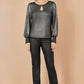 Yumi Black Metallic Bow Back Top