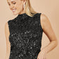 Yumi Black Sequin High Neck Top