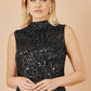 Yumi Black Sequin High Neck Top