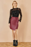 Yumi Burgundy Faux Leather Wrap Mini Skirt