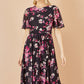 Yumi Black Mesh Skater Floral Midi Dress