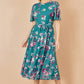 Yumi Teal Mesh Skater Floral Midi Dress