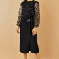 Yumi Black Sheer Sleeve Applique Flower Top