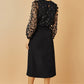Yumi Black Sheer Sleeve Applique Flower Top