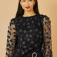 Yumi Black Sheer Sleeve Applique Flower Top