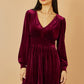 Yumi Burgundy Velvet Long Sleeve Skater Dress