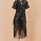 Yumi Black Sequin Tassels Hem Midi Tunic Dress