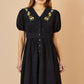 Yumi Black Long Sleeve Midi Dress With Floral Embroidery