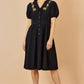 Yumi Black Long Sleeve Midi Dress With Floral Embroidery
