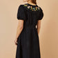 Yumi Black Long Sleeve Midi Dress With Floral Embroidery