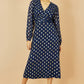 Yumi Navy Foil Print Midi Dress