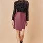 Yumi Black Flocked Floral Stretch Mesh Top With Long Sleeves