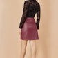 Yumi Black Flocked Floral Stretch Mesh Top With Long Sleeves