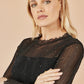 Yumi Black Sparkle Print Mesh Stretch Fitted Top