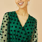 Yumi Green Spot Mesh Wrap Midi Skater Dress