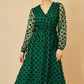 Yumi Green Spot Mesh Wrap Midi Skater Dress