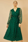 Yumi Green Spot Mesh Wrap Midi Skater Dress