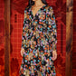 Yumi Black Floral And Foil Ruched Midi Dress With Split Hemline