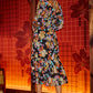 Yumi Black Floral And Foil Ruched Midi Dress With Split Hemline
