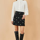 Yumi Black Flower Embroidered Cord Mini Skirt