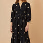 Yumi Black Cosmic Embroidery Cord Midi Shirt Dress