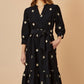 Yumi Black Cosmic Embroidery Cord Midi Shirt Dress