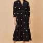 Yumi Black Cosmic Embroidery Cord Midi Shirt Dress