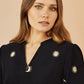 Yumi Black Cosmic Embroidery Cord Midi Shirt Dress