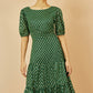 Yumi Green Gold Foil Spot Midi Dress With Scoop Back