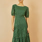 Yumi Green Gold Foil Spot Midi Dress With Scoop Back