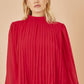 Yumi Red Pleated Long Sleeve Top With High Neck