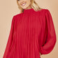 Yumi Red Pleated Long Sleeve Top With High Neck