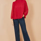 Yumi Red Pleated Long Sleeve Top With High Neck