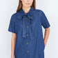 Yumi Blue Chambray Tunic With Pussy Bow Tie