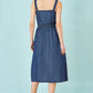 Yumi Blue Chambray Cotton Ruched Midi Sun Dress
