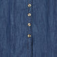 Yumi Blue Chambray Cotton Ruched Midi Sun Dress