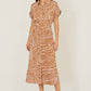 Yumi Brown Abstract Swirl Print Relaxed Midi Shirt Dress With Belt