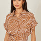 Yumi Brown Abstract Swirl Print Relaxed Midi Shirt Dress With Belt